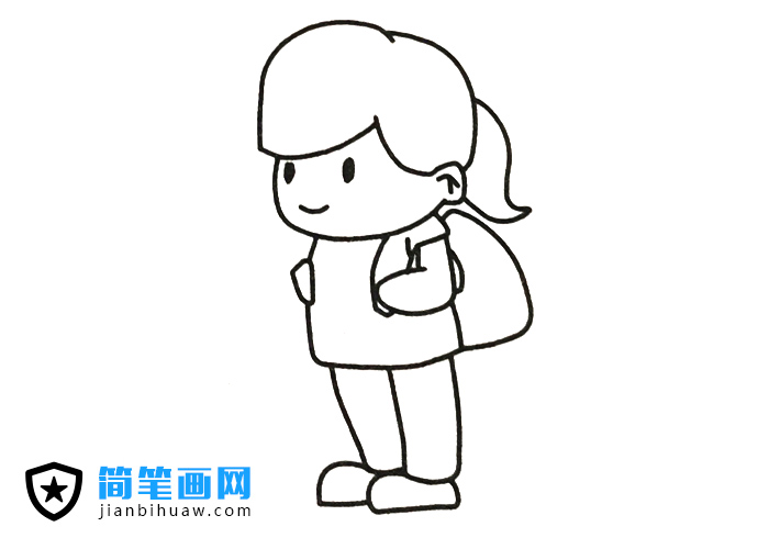 背著書包去上學的小女孩簡筆畫圖片