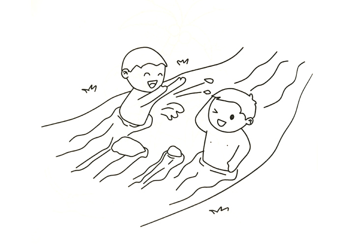 小朋友在河里游泳的簡筆畫圖片