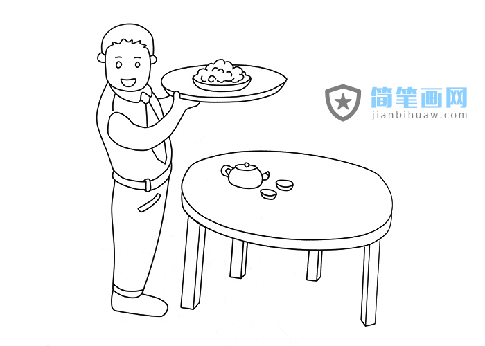 餐廳服務(wù)員上菜的簡筆畫圖片