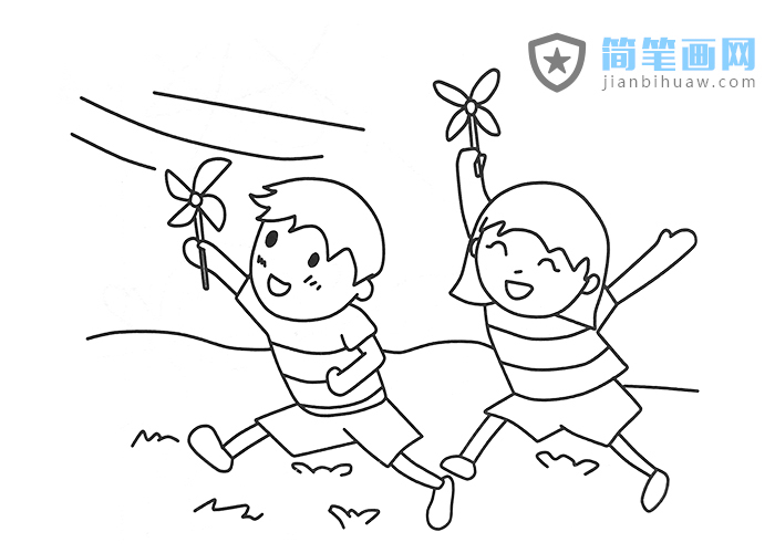 小朋友們?cè)谕嫘★L(fēng)車(chē)的簡(jiǎn)筆畫(huà)圖片
