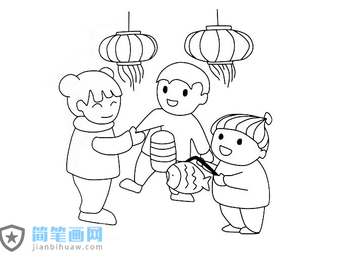 小朋友玩燈籠的簡筆畫圖片