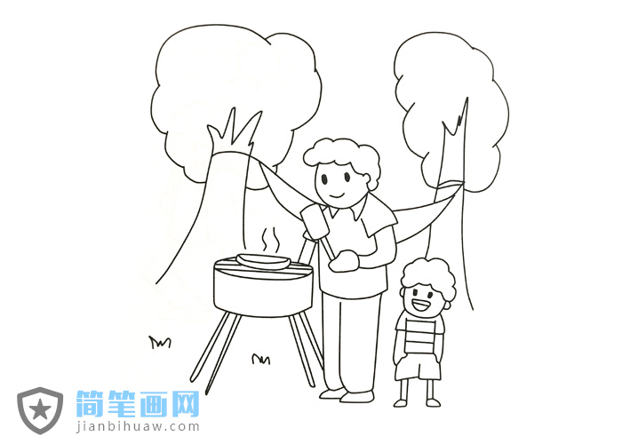 小朋友和家人在戶(hù)外野炊燒烤的簡(jiǎn)筆畫(huà)圖片