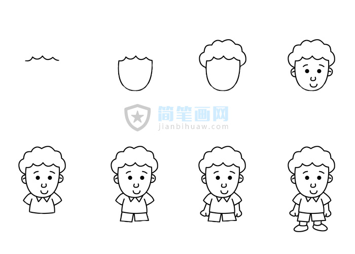卷發(fā)小男孩簡(jiǎn)筆畫含步驟及上色