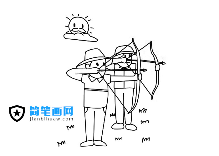 兩位射擊運(yùn)動(dòng)員在練習(xí)射箭的簡(jiǎn)筆畫圖片