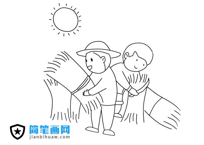 烈日下收麥子的簡(jiǎn)筆畫圖片