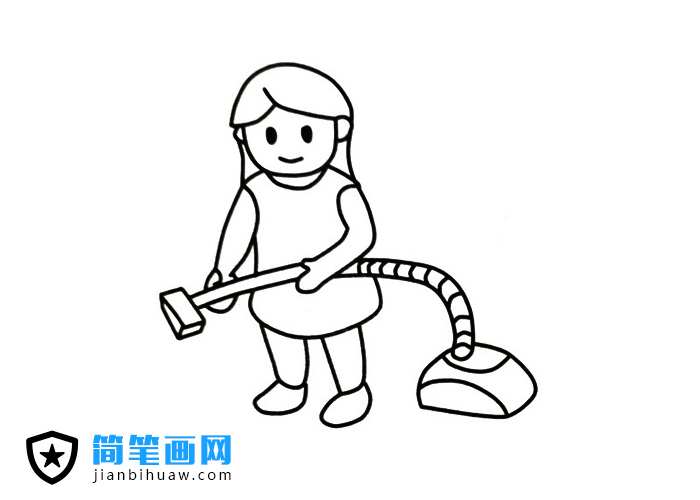 正在用吸塵器打掃衛生的簡筆畫圖片