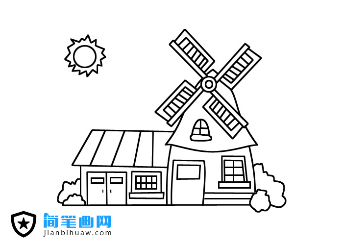 風(fēng)車房子簡筆畫圖片