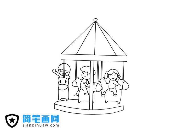 游樂場里的旋轉木馬簡筆畫圖片