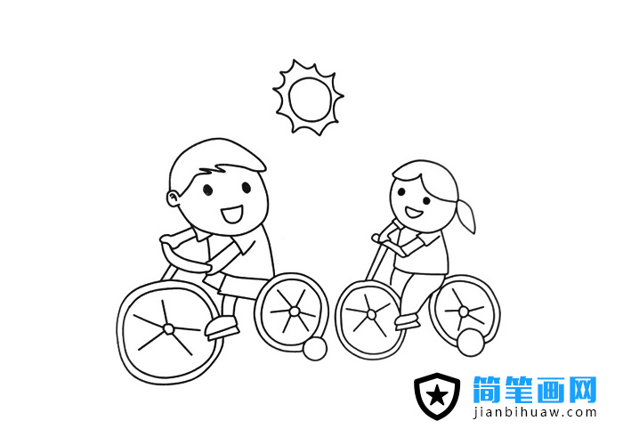兩個(gè)小孩子騎自行車的簡(jiǎn)筆畫圖片