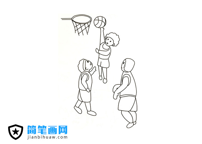 三個(gè)小男孩在打籃球的簡筆畫圖片