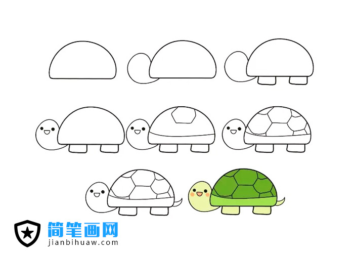 1個(gè)半圓就能畫出可愛的簡(jiǎn)筆畫 -- 小烏龜