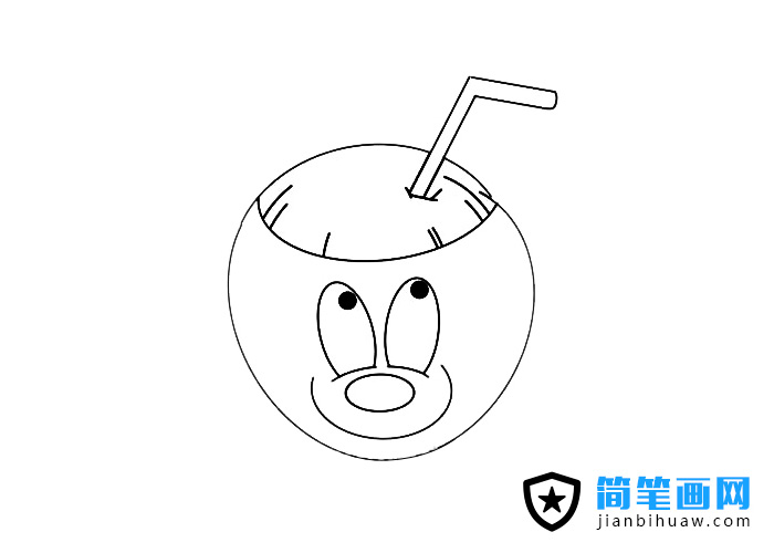 卡通椰子帶吸管的簡筆畫圖片含上色