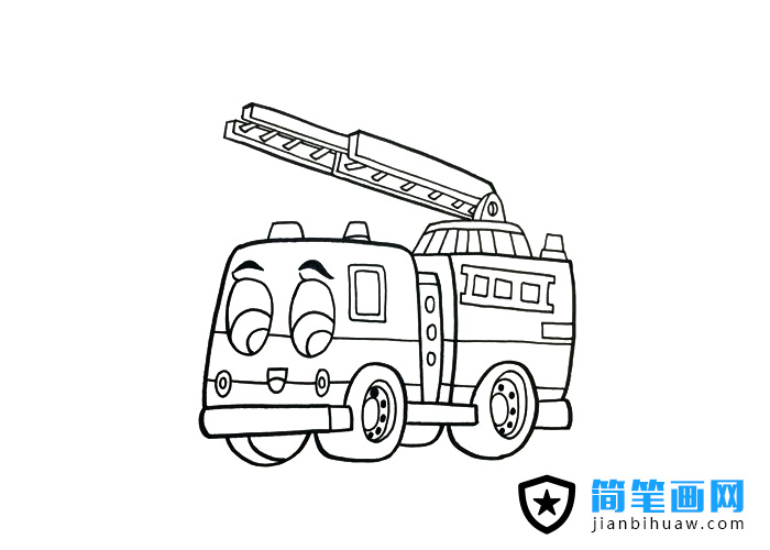 卡通119消防車簡筆畫圖片含上色