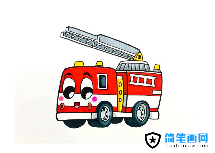 卡通119消防車簡筆畫圖片含上色