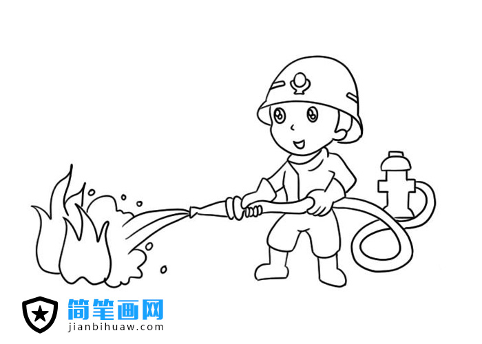消防員同志正在救火的簡筆畫圖片