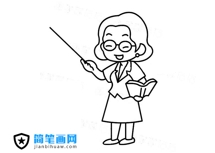 正在課堂講課的女老師簡筆畫圖片含上色