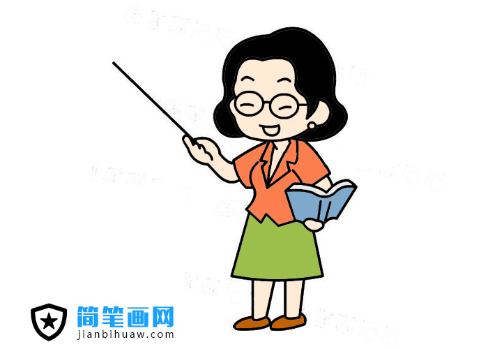正在課堂講課的女老師簡筆畫圖片含上色