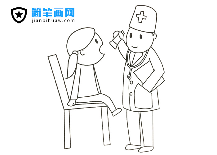 口腔科醫(yī)生在給小朋友做檢查的簡筆畫圖片