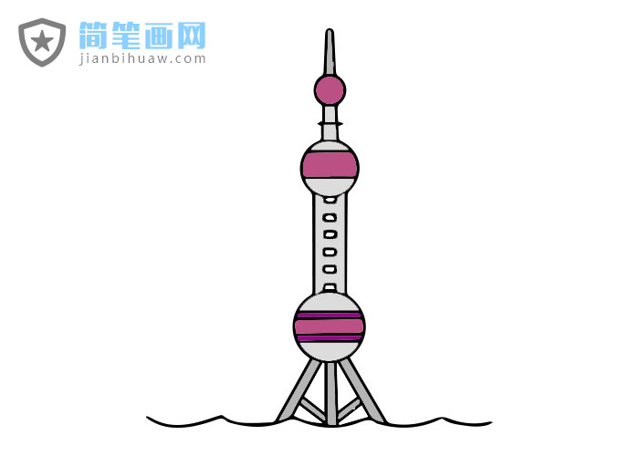 上海東方明珠電視塔簡筆畫圖片含上色