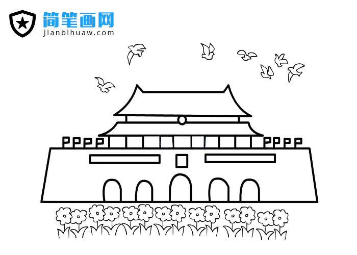 歡樂的天安門廣場慶國慶簡筆畫圖片