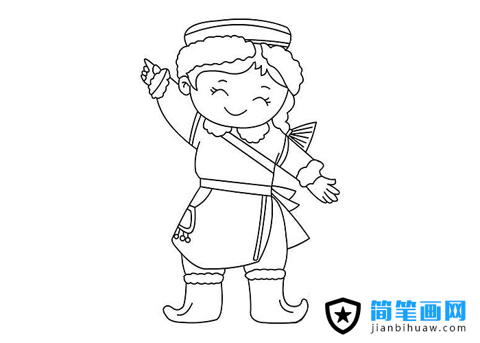 少數民族鄂倫春族女孩簡筆畫圖片