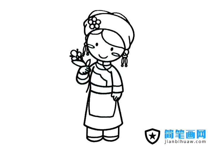 少數民族羌族姑娘簡筆畫圖片