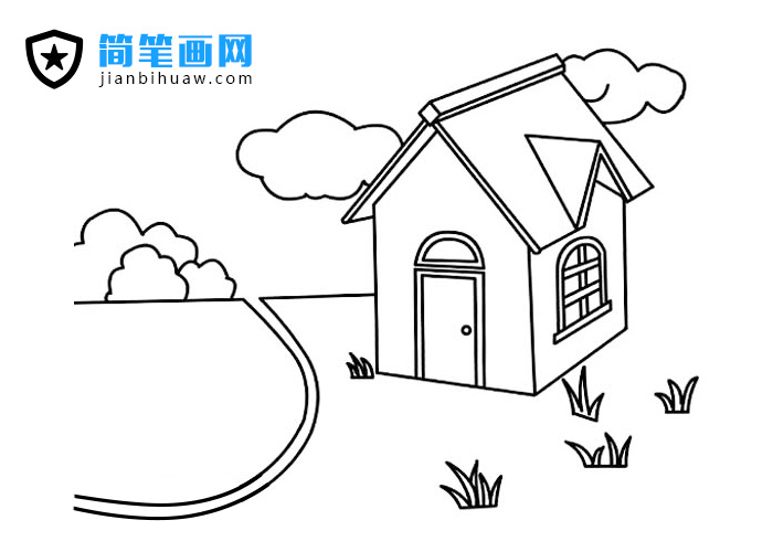 河邊美麗的小房子風(fēng)景簡筆畫