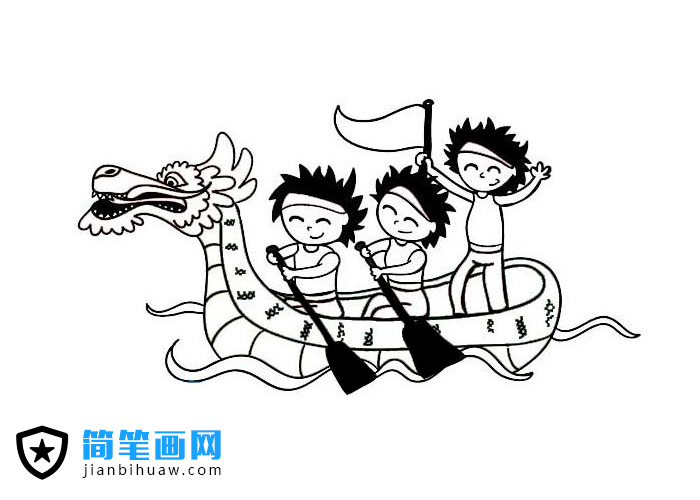 3人組的劃龍舟簡筆畫圖片