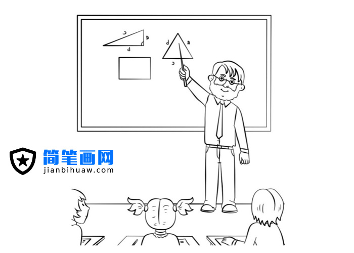 大胡子老師在講臺上講課的簡筆畫圖片