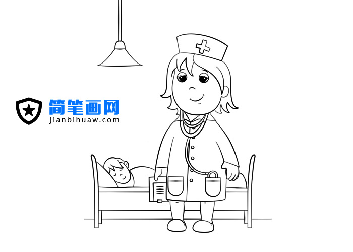 醫(yī)生在病床前問診的簡(jiǎn)筆畫圖片