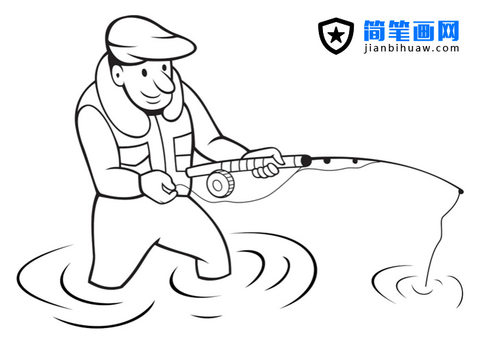 站在水里釣魚的簡筆畫圖片